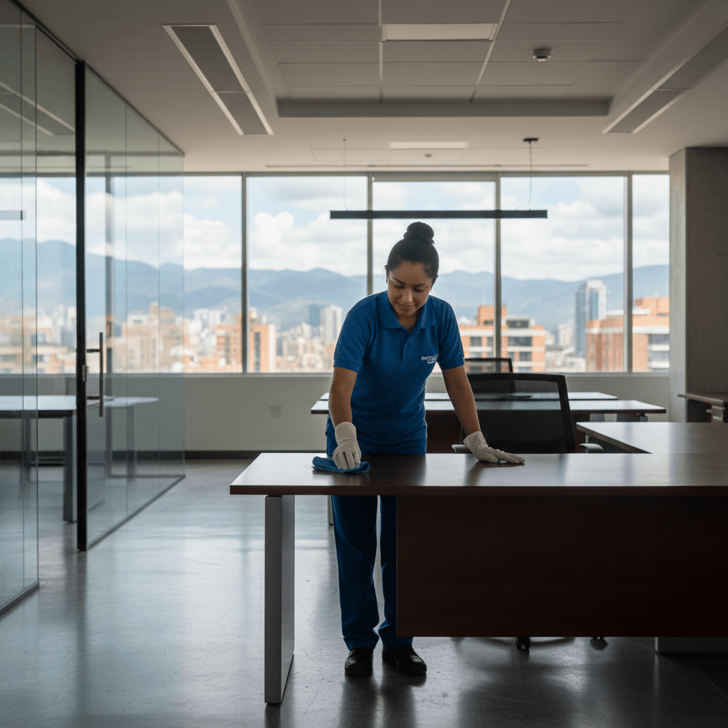 Personal de aseo en oficina corporativa