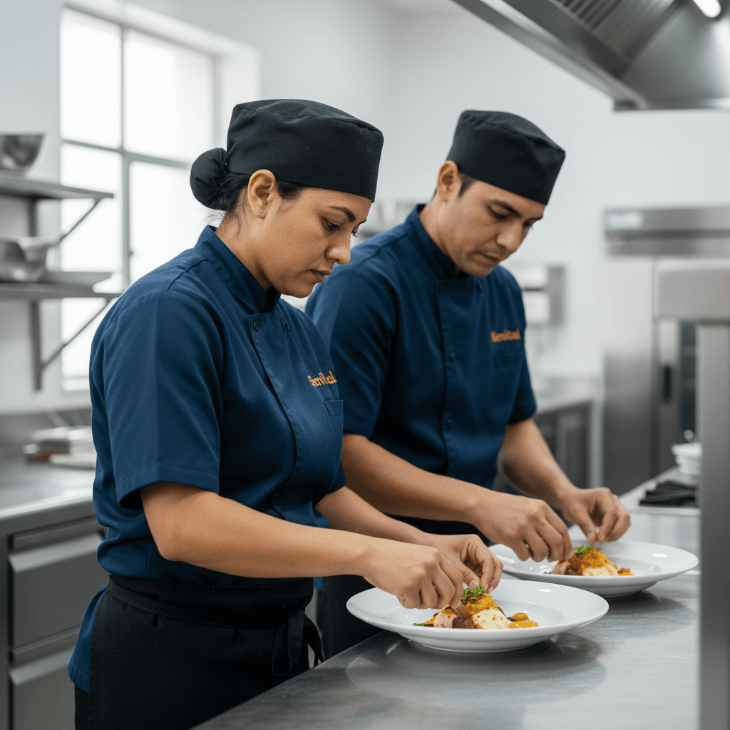 Auxiliares de cocina profesional en restaurante de cadena