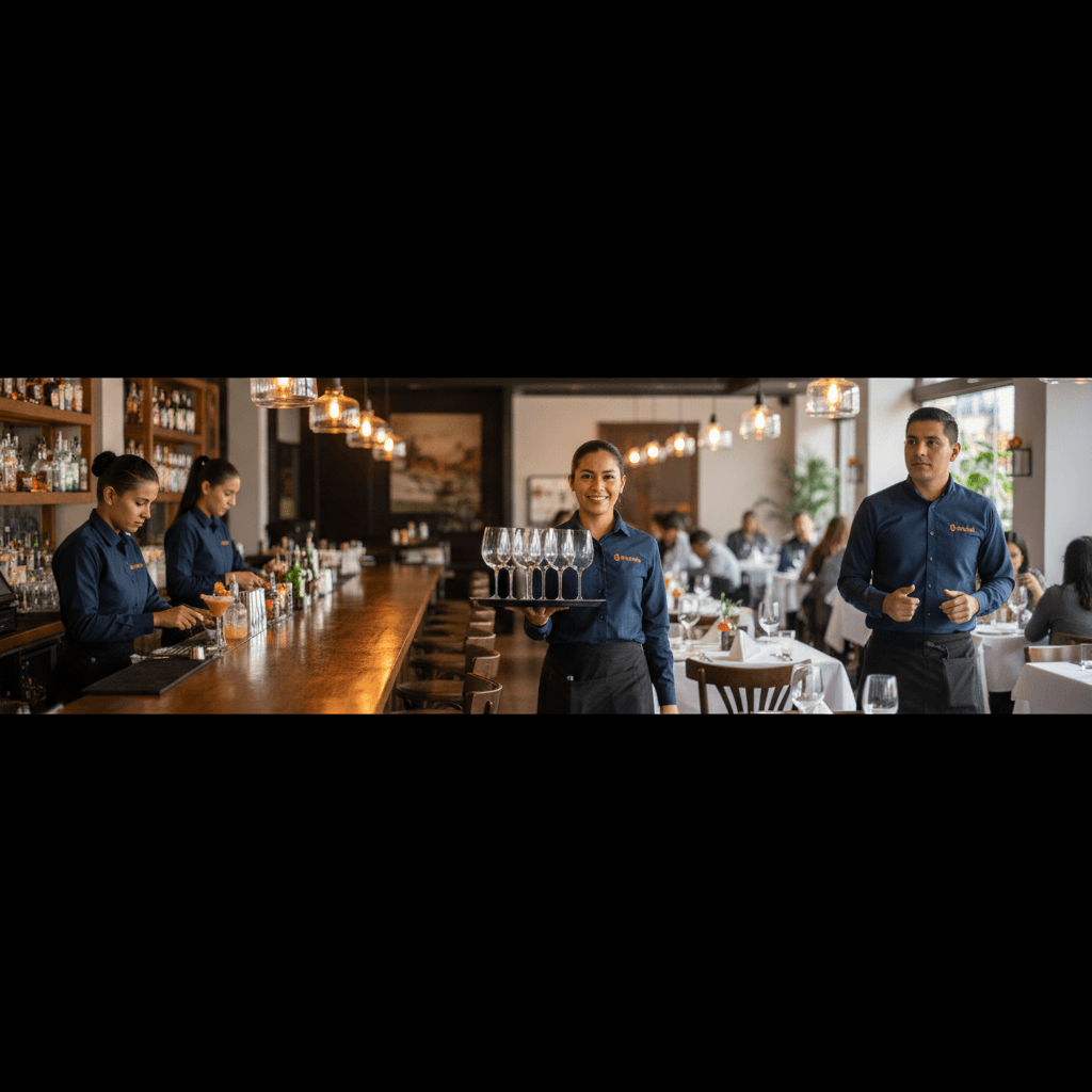 Equipo Servicol operando bar y mesa en restaurante de cadena